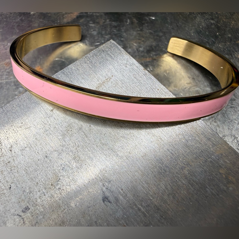 Gold Tone Pink Enamel Cuff Bracelet